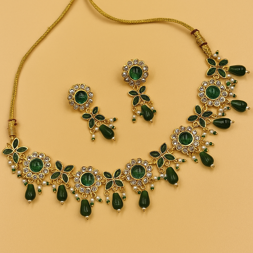 Red Stone Necklace With Earrings