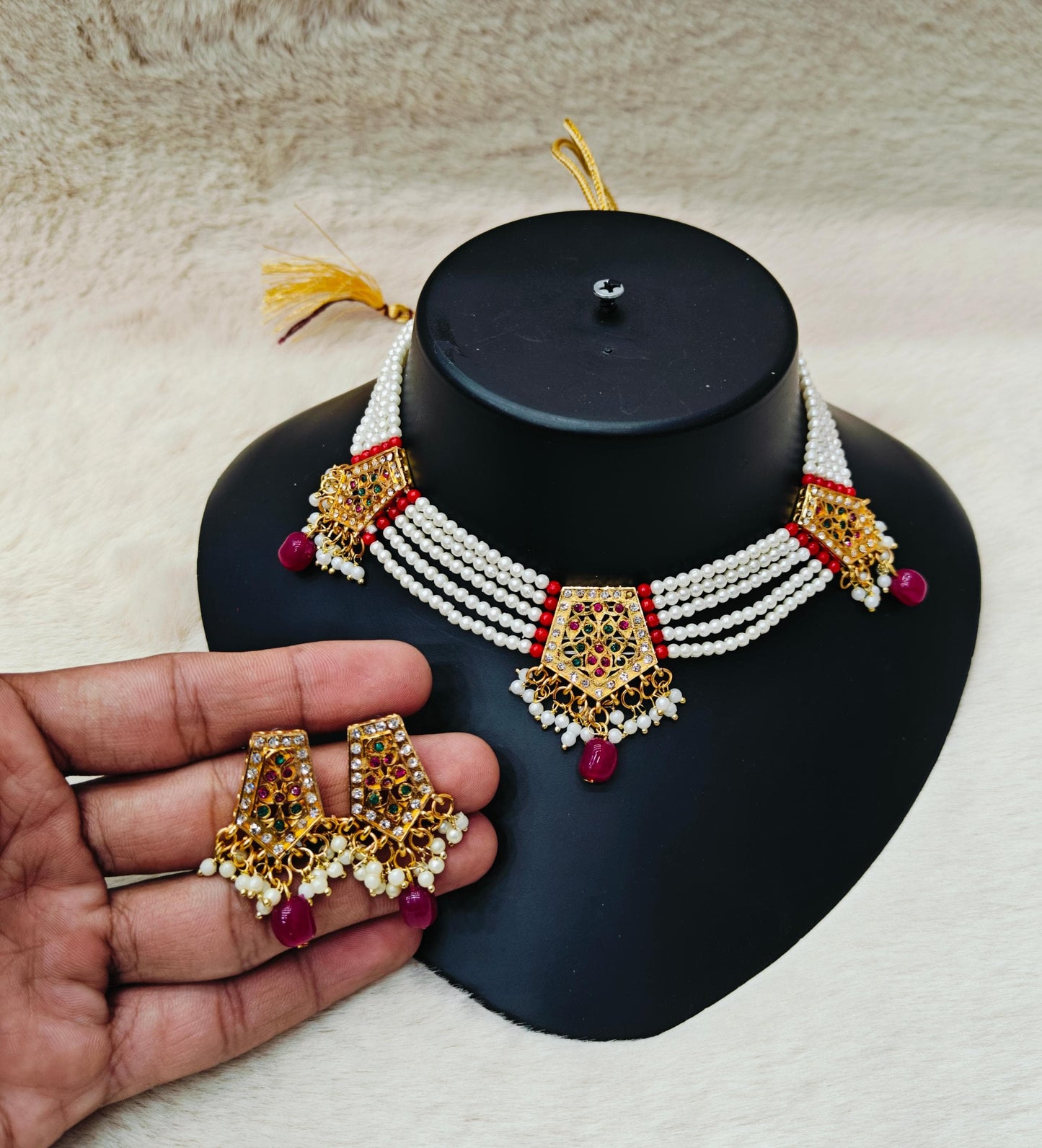 Multi Stone Necklace With Earrings