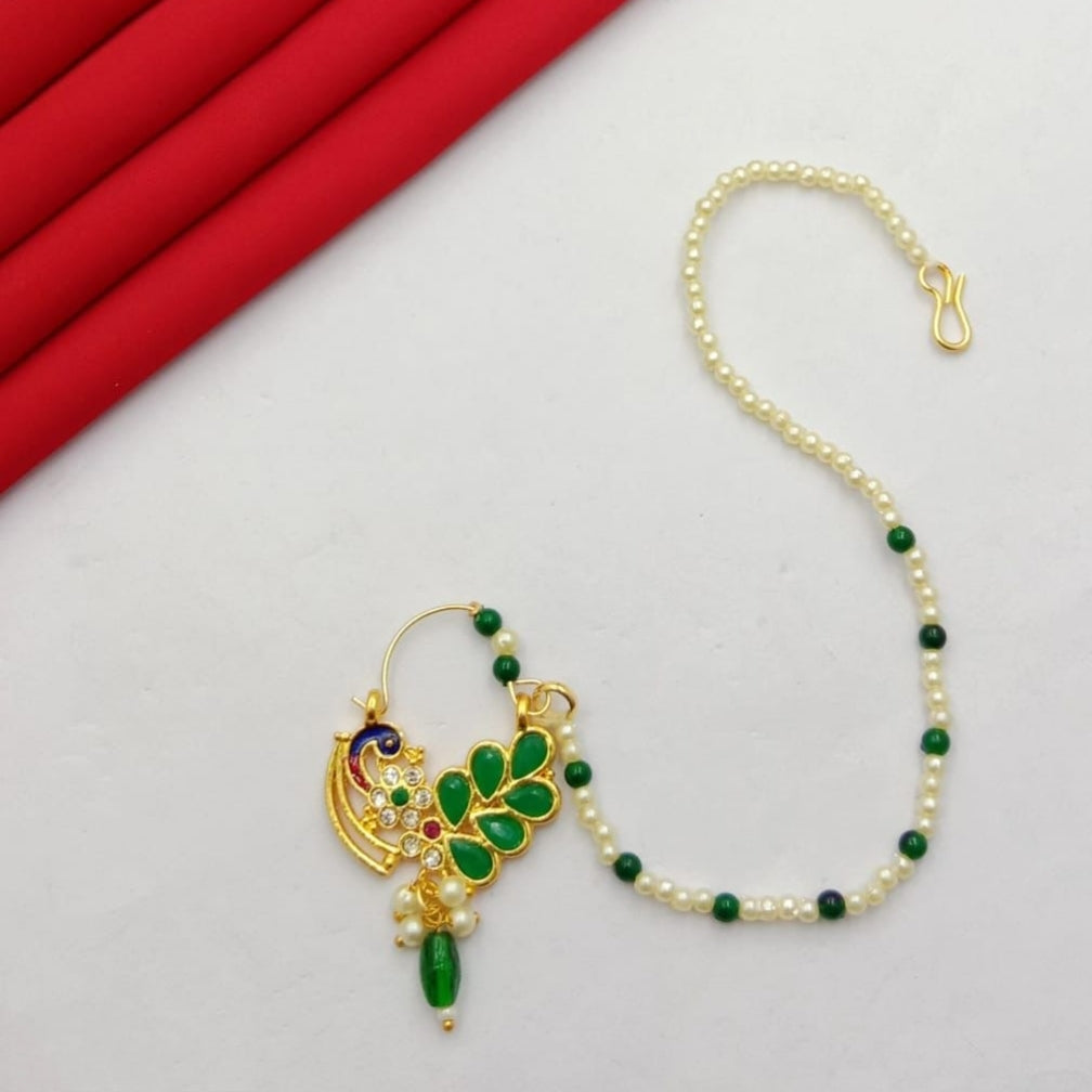 Peacock Nathni With Pearl chain