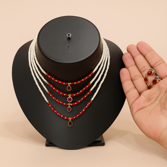 Layered Beads Necklace With Earrings