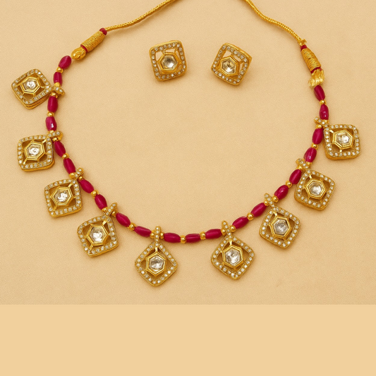 Minimal Stone Necklace With Earrings